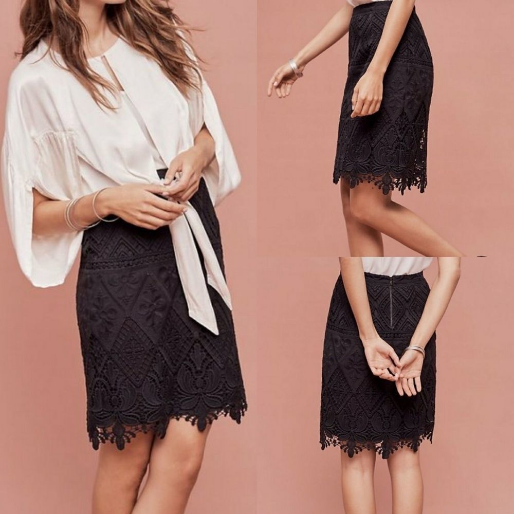 MOULINETTE SOEURS Black Lace Garden Silhouette Skirt Size 6